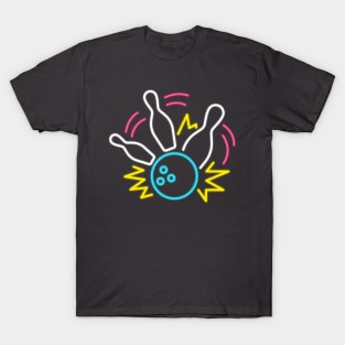 80s Retro Neon Sign Strike Bowling T-Shirt